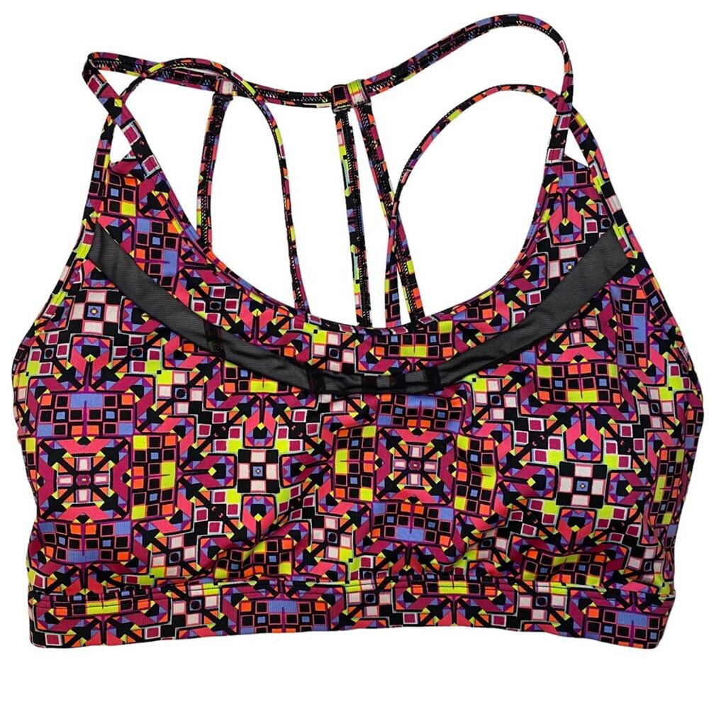 Victoria's Secret Sport Bra-Bright Multi Color Pattern-Strappy Back Size Large